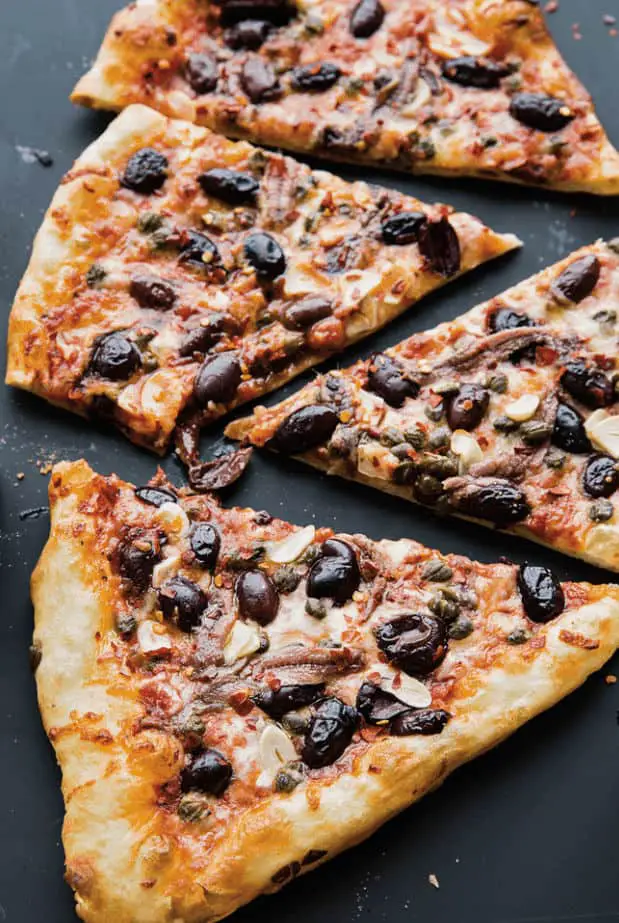 Spicy-Kalamata-Olive-Anchovy-And-Caper-Pizza