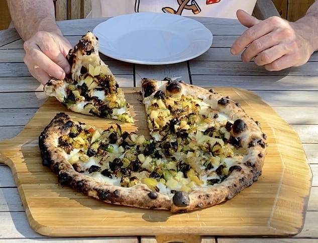 Brussel Sprouts, Apple, and Caramelized Onion Pizza 