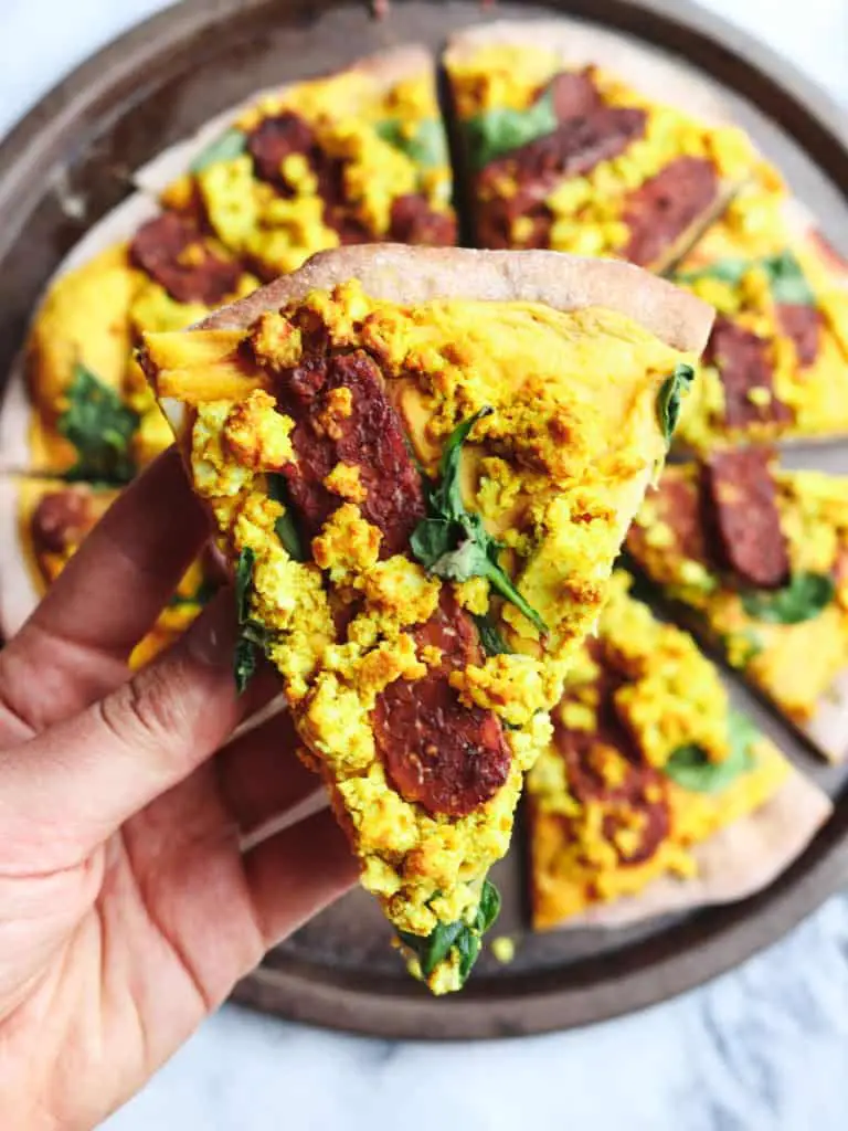 Cheezy Vegan Breakfast Pizza with Smoky Tempeh Bacon