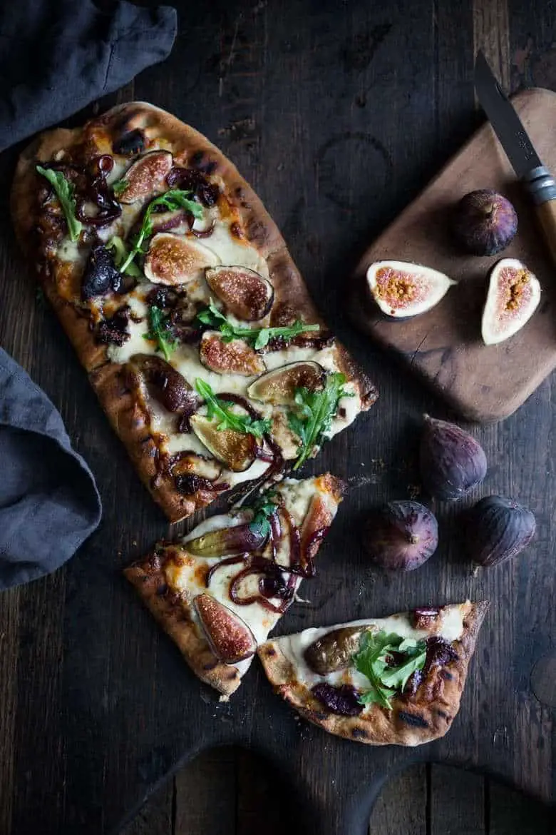 Grilled Pizza with Figs, Balsamic Onions, and Gorgonzola