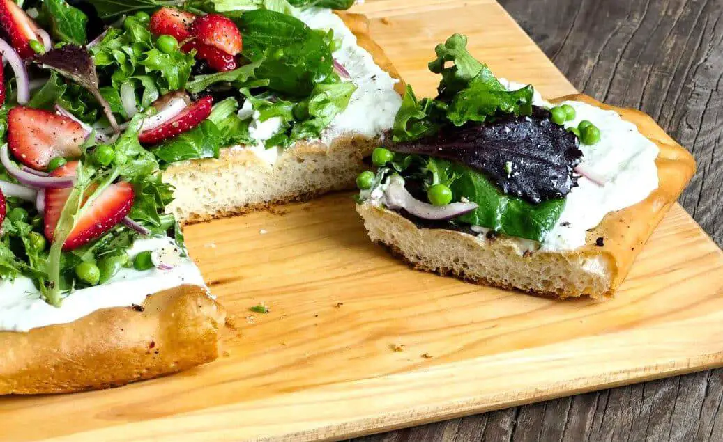 Lemon Ricotta, Strawberries, and Peas Focaccia Pizza