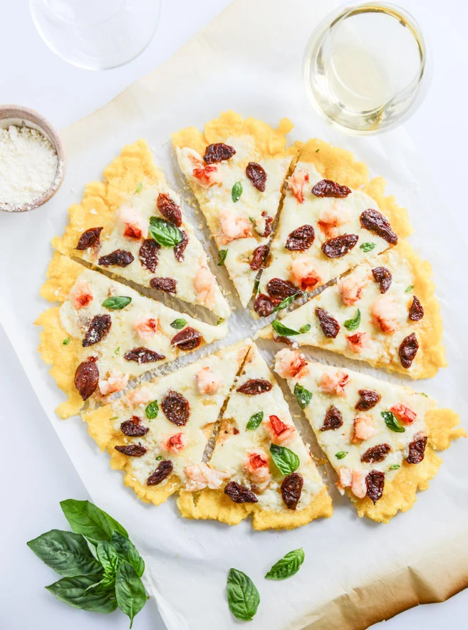  Lobster Pizza with Polenta Crust and Cherry Tomatoes
