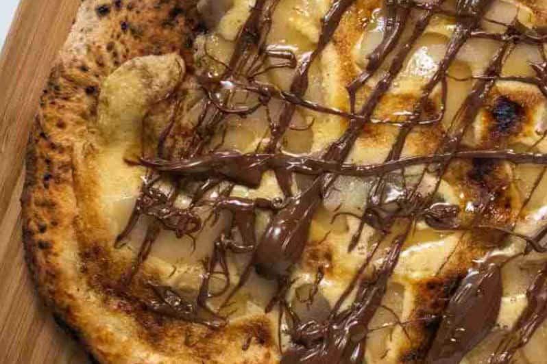 Nutella, Frangipane, and Poached Pear Pizza