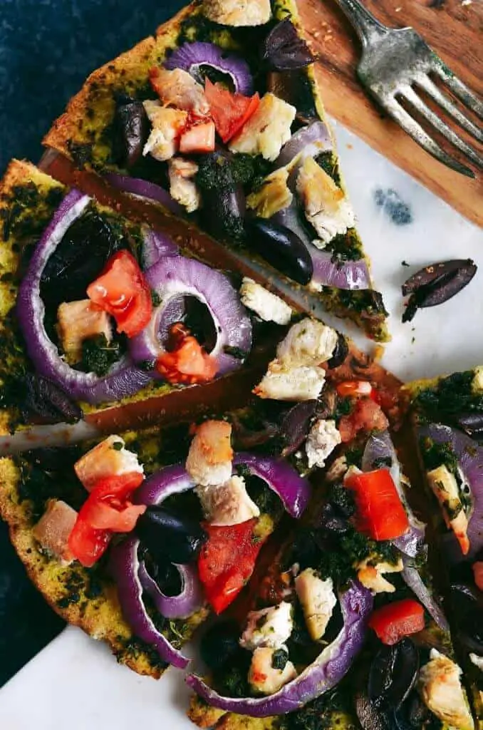 Thin Crust Chicken Pesto Paleo Pizza