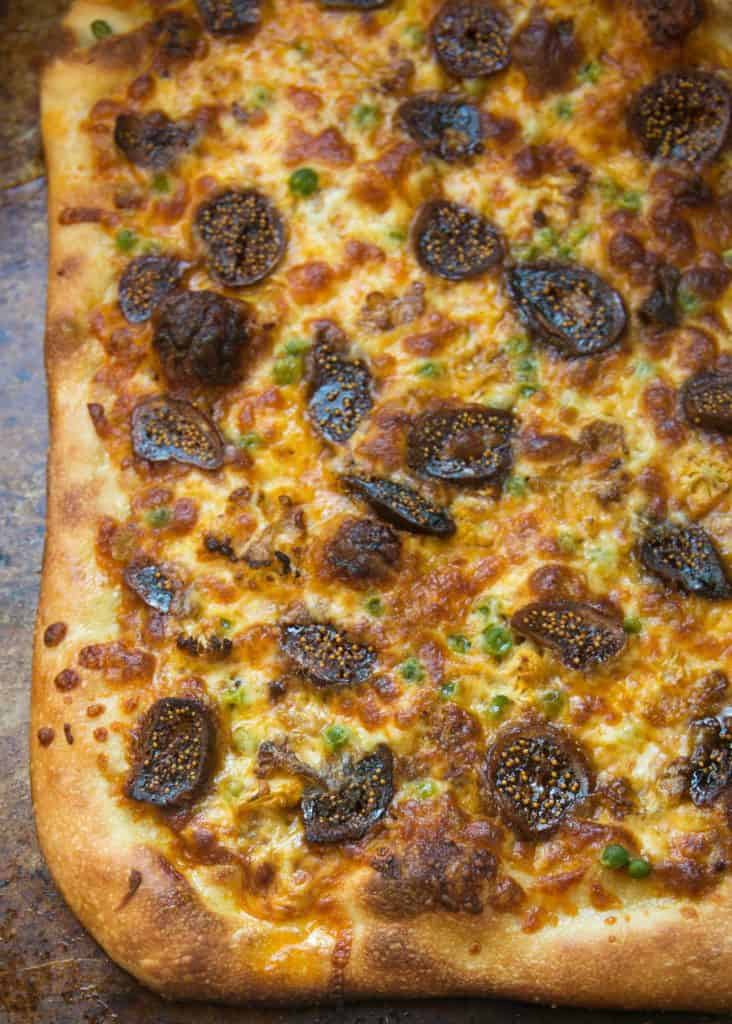 Curry Pizza with Figs, Peas and Cauliflower