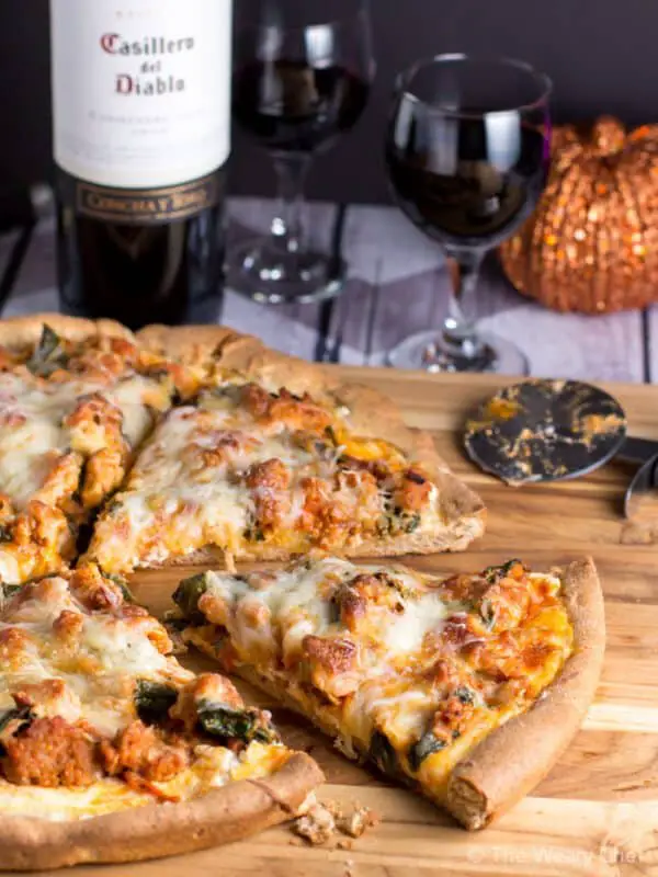 Sausage Lasagna Pizza with Casillero del Diablo Wine