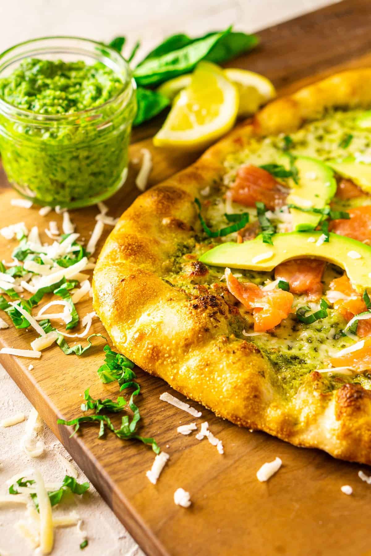 Smoked Salmon, Avocado, and Pesto Pizza