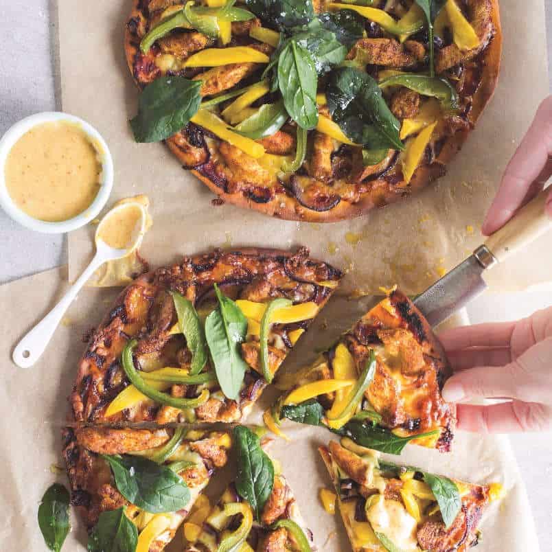 Spiced Chicken and Mango Pizza with Curry Mayo