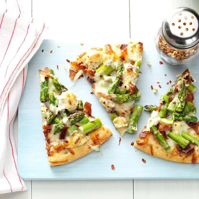 Asparagus, Bacon, and Herbed Cheese Pizza