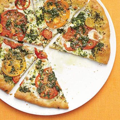 Famous Mozzarella Heirloom Tomato and Basil Pizza