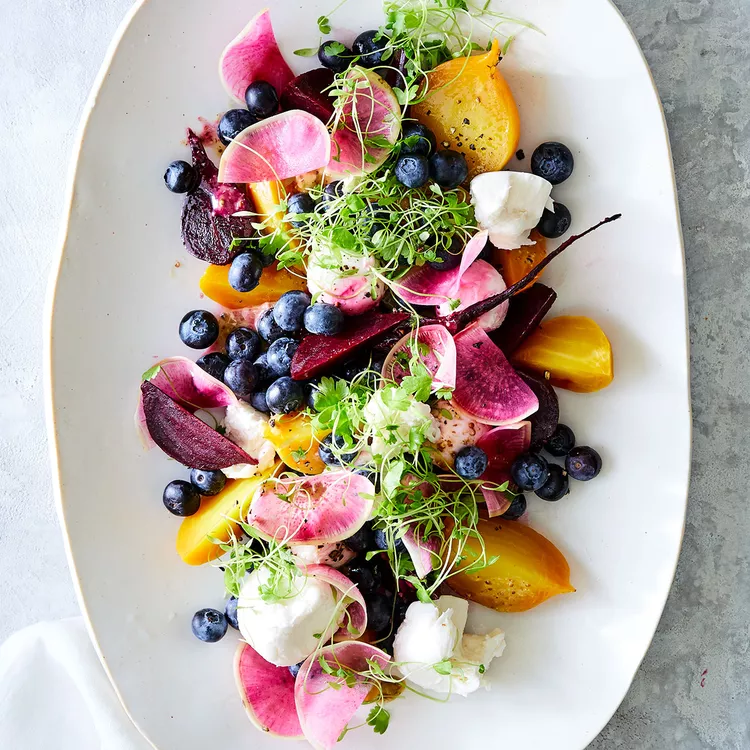 Roasted Beet And Blueberry Salad With Mozzarella