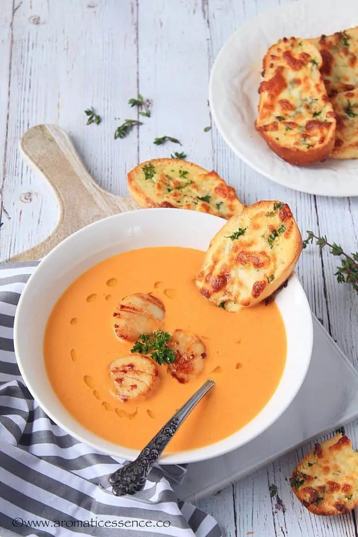 French Seafood Bisque With Baguette