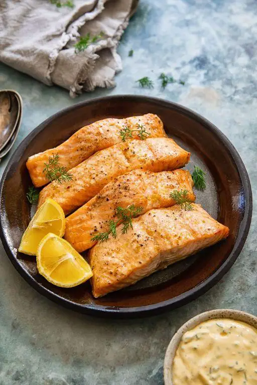 Air Fryer Salmon with Dill Sauce