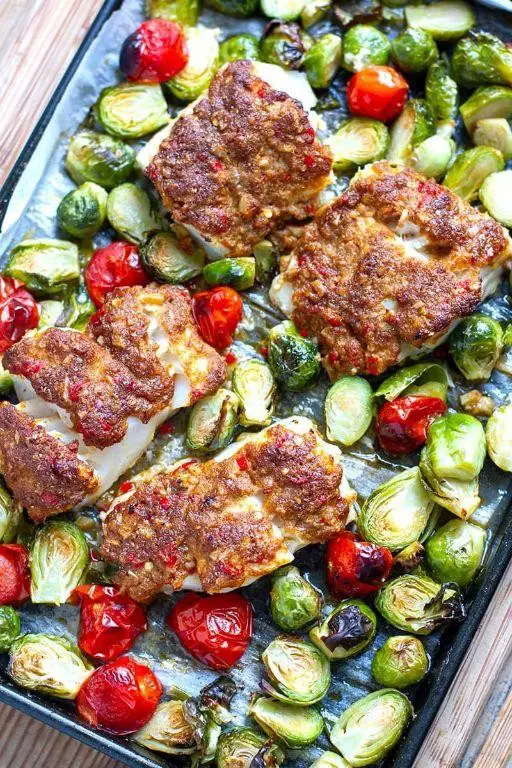 Baked Cod with Roasted Brussels Sprouts