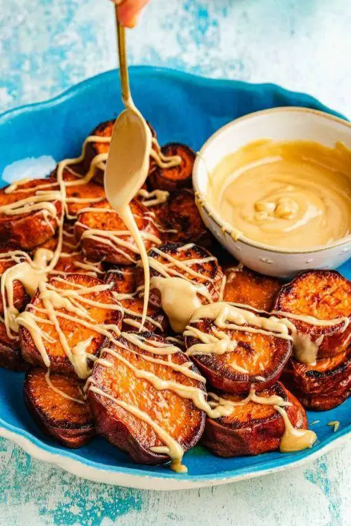 Baked Yam with Tahini Dressing