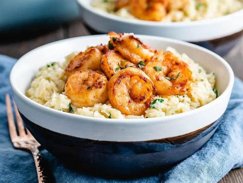Bariatric Shrimp and Cauliflower Grits