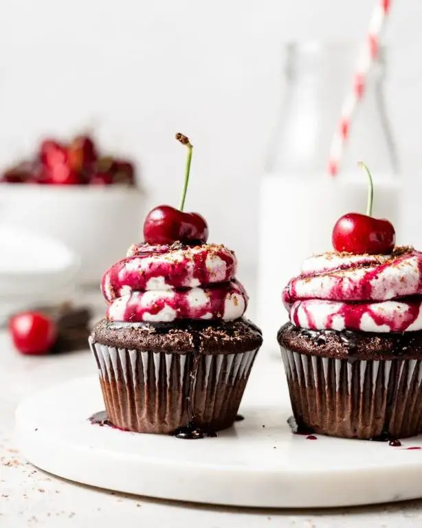 Black Forest Cupcakes with Cherry Topping