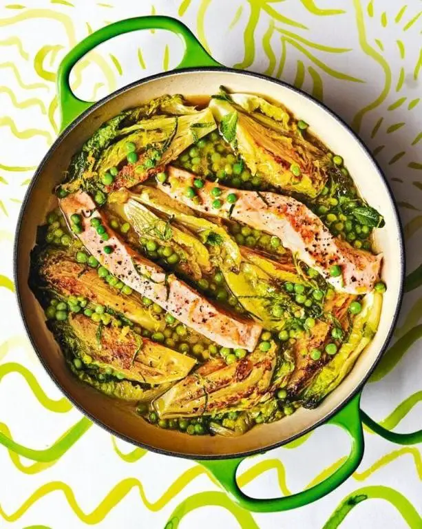 Braised Lettuce with Peas and Mint