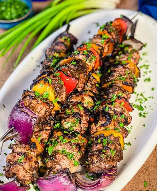 Caribbean Chicken Kebabs with Peppers and Onions