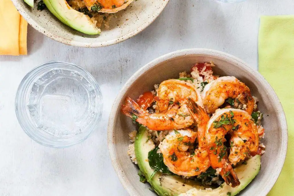 Cauliflower Rice Bowls with Grilled Shrimp