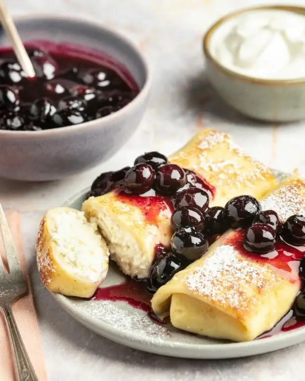 Cheese Blintzes with Berry Compote