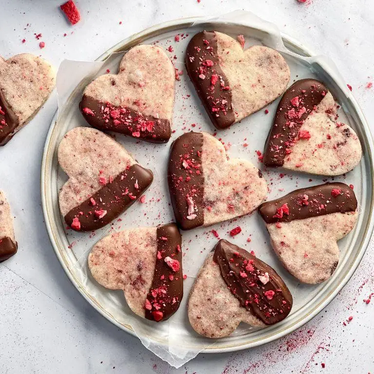 Chocolate Dipped Strawberry Heart Cookies