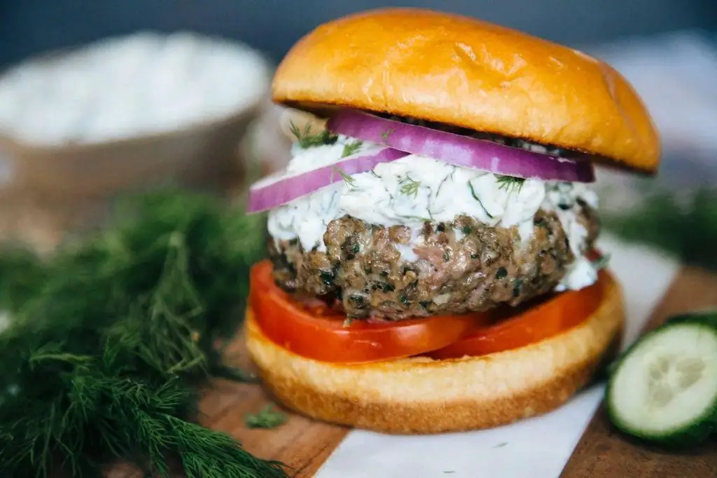 Chorizo Lamb Burgers with Feta and Tzatziki