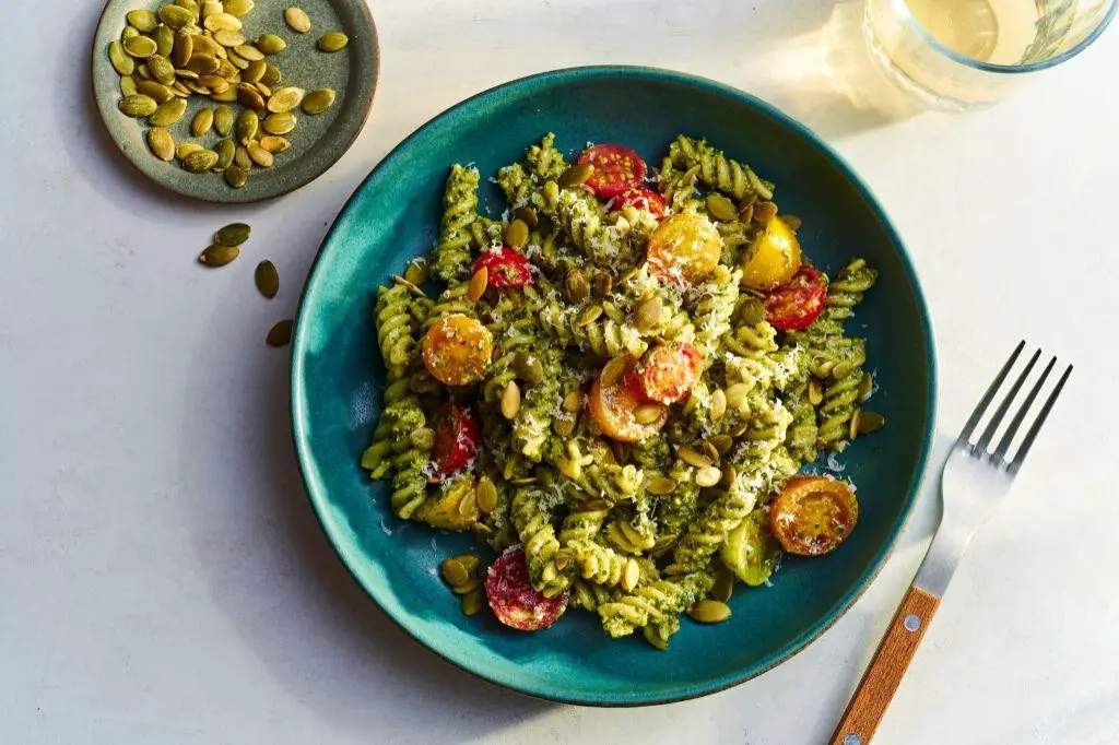 Cotija Cheese and Pumpkin Seed Pesto Pasta