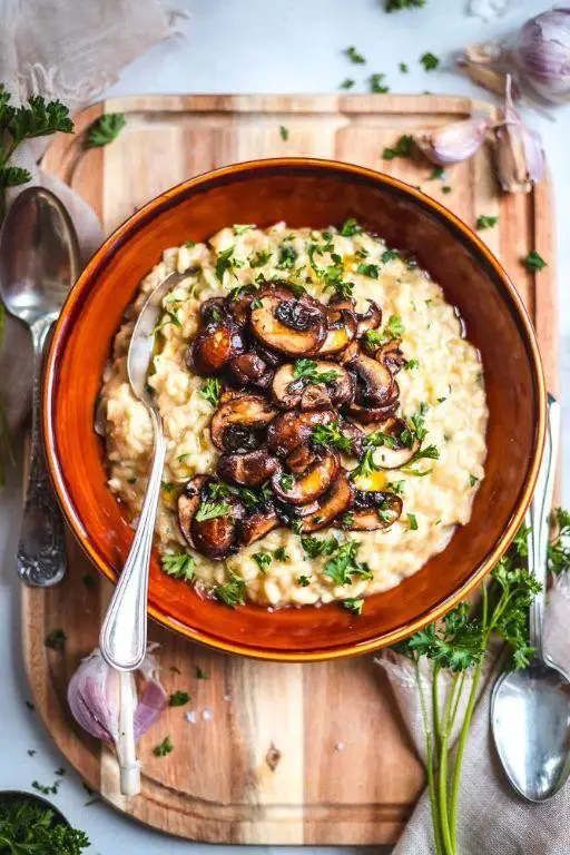 Creamy Vegan Swiss Chard and Mushroom Risotto