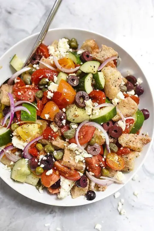 Greek Style Panzanella Salad with Feta