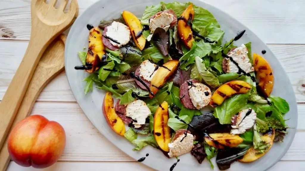 Grilled Peach and Honey Goat Cheese Salad