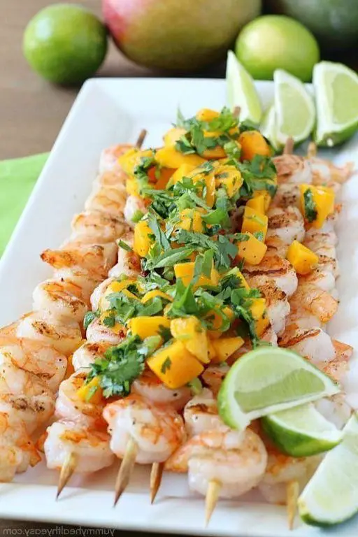 Grilled Shrimp Skewers with Mango Salsa