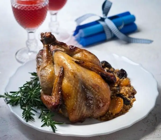 Guinea Fowl with Wild Rice and Cranberries