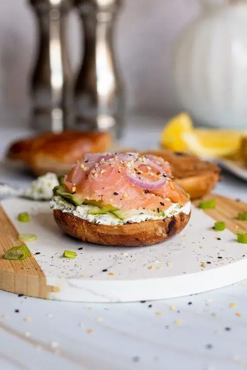 Honey Goat Cheese and Smoked Salmon Bagel