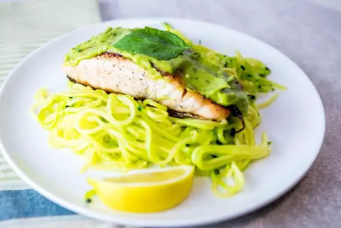 Lemon Basil Salmon with Zucchini Noodles