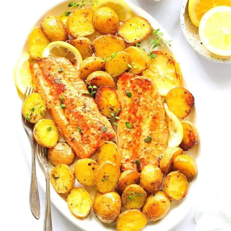 Lemon Mustard Salmon with Roasted Potatoes
