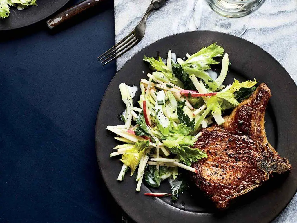 Low Carb Smoked Pork Chops with Apple Slaw