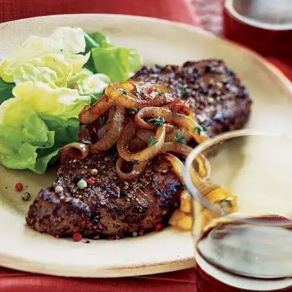 Pepper Steak and Onions with a Balsamic Reduction