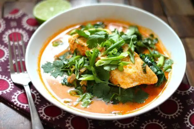 Poached Halibut in Coconut Curry Sauce
