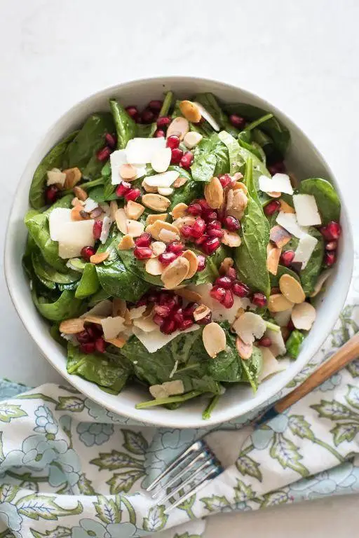 Pomegranate and Almond Spinach Salad