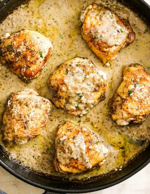Quick Boneless Chicken Thighs with Garlic Parmesan Sauce
