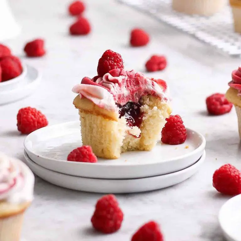 Raspberry Almond Cupcakes with Almond Frosting
