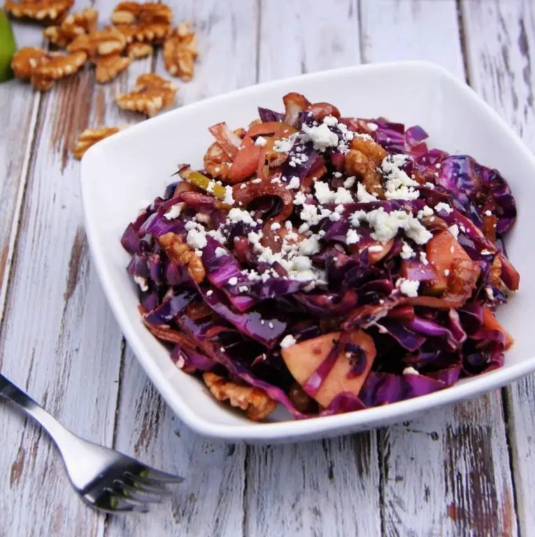 Red Cabbage Salad with Roasted Sweet Potatoes and Goat Cheese