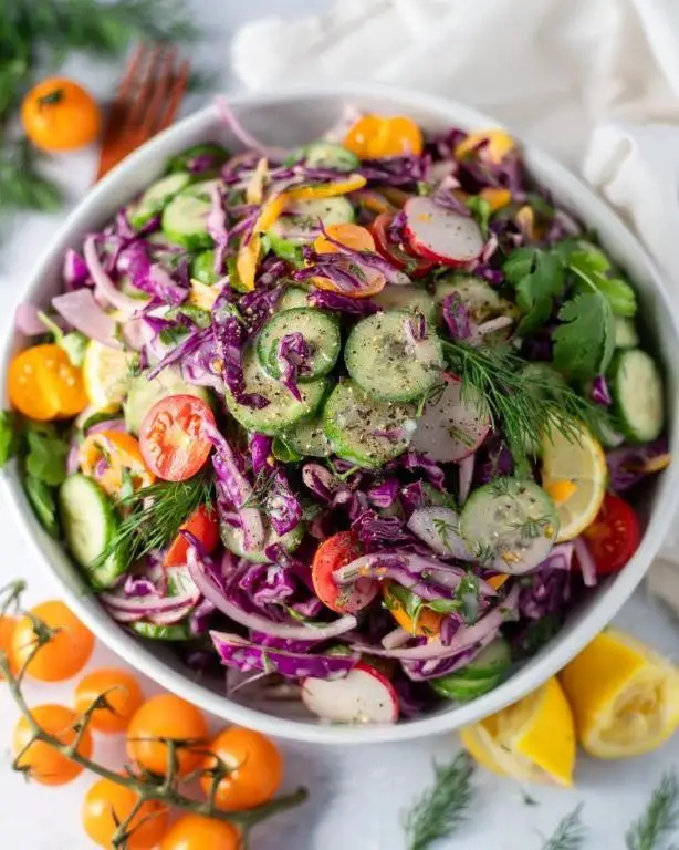 Red Cabbage and Cucumber Salad with Yogurt Dressing