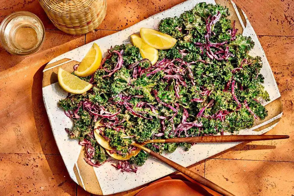 Red Cabbage and Kale Salad with Lemon Tahini Dressing