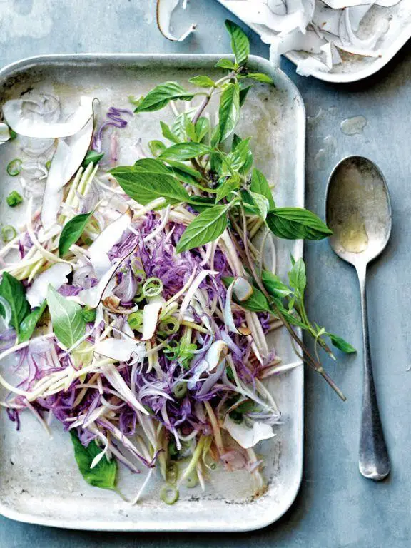 Red Cabbage and Mango Salad with Coconut Dressing