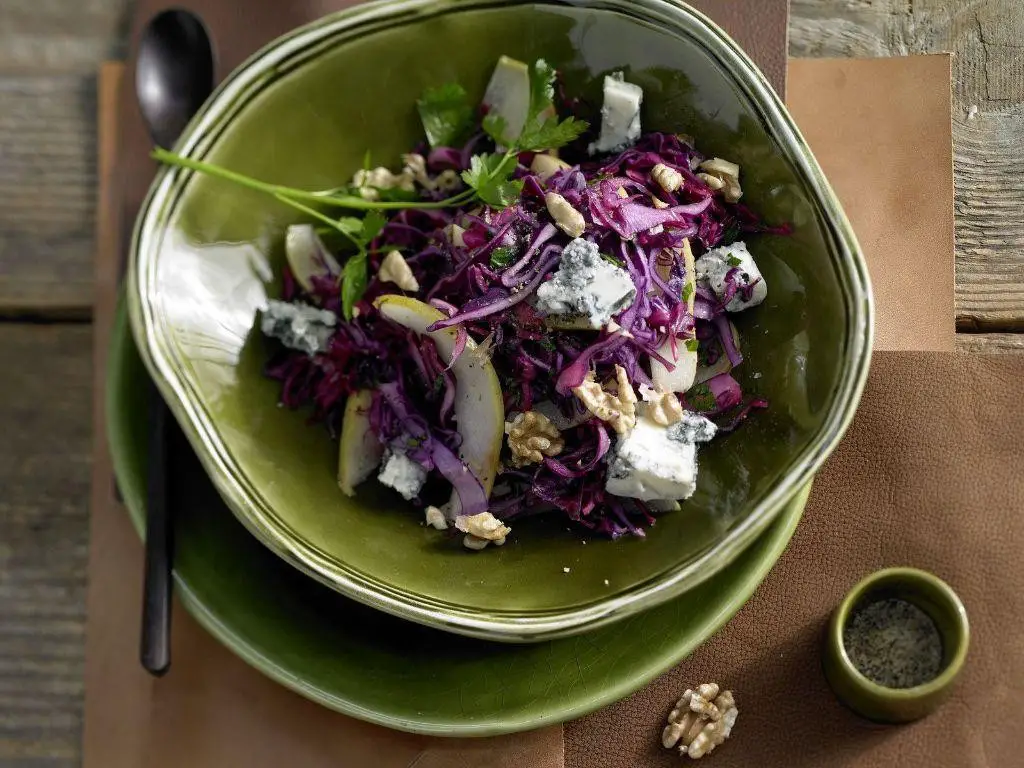Red Cabbage and Pear Salad with Gorgonzola