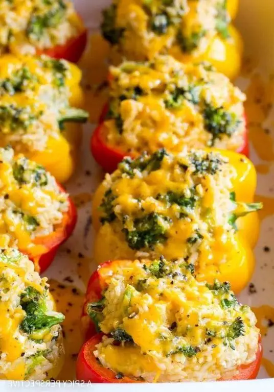 Riced Broccoli and Cheese Stuffed Peppers