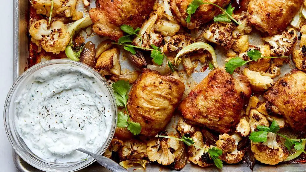 Roasted Chicken and Cauliflower with Herbs
