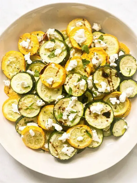 Roasted Zucchini and Squash with Goat Cheese and Walnuts